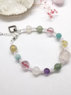 สร้อยข้อมือเงินแท้รวมหินอัญมณี6ชนิด