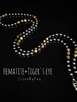 สร้อยคอเชือกถักหินเฮมาไทต์+หินตาเสือ