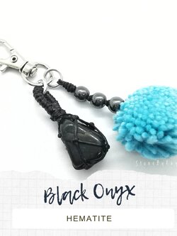 พวงกุญแจเชือกถักหินออนิคและเฮมาไทต์ Onyx+Hematite