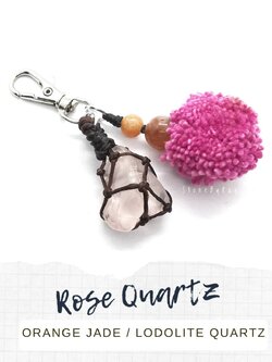 พวงกุญแจหินโรสควอตซ์กับโป่งข่ามแดง Rose Quartz+Lodolite Quartz