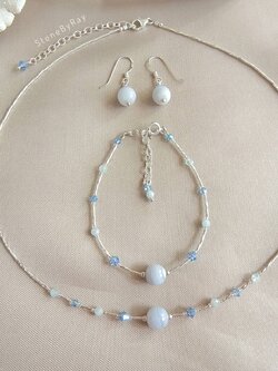 Setสร้อยคอเงินหินบลูเลสอาเกต Blue Lace Agate