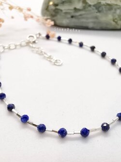สร้อยข้อมือเงินหินลาพิสลาซูลีเจียรเหลี่ยม Lapis Lazuli