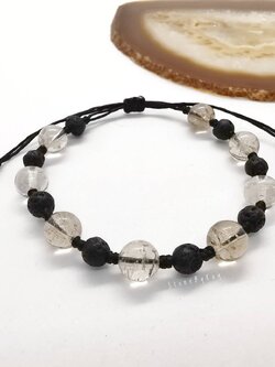 สร้อยข้อมือเชือกถักหินลาวากับหินไหมทอง