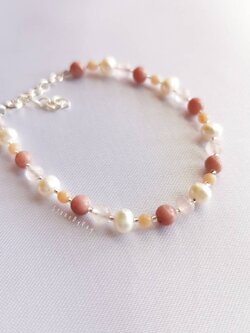 สร้อยข้อมือเงินหินโรสควอตซ์+โรโดไนท์+ไข่มุก+พิ้งโอปอล