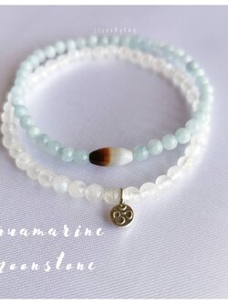 สร้อยข้อมือเงินหินมูนสโตน/หินอความารีน Moonstone/Aquamarine