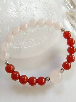 สร้อยข้อมือหินโรสควอตซ์กับคาเนเลี่ยน Rose Quartz+Carnelian