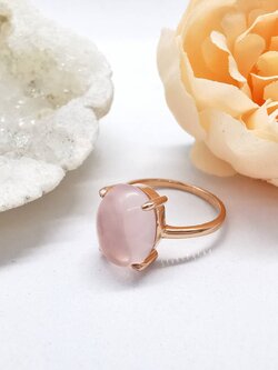 แหวนเงินชุบพิ้งโกล์ดหินโรสควอตซ์ Rose Quartz