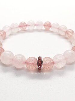 สร้อยข้อมือหินสตอเบอรี่ควอตซ์ร้อยกับหินโรสควอตซ์ Strawberry Quartz+Rose Quartz