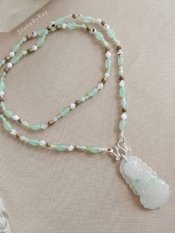 สร้อยคอเชือกถักหินรวม5ชนิดกับจี้เจ้าแม่กวนอิมหยก