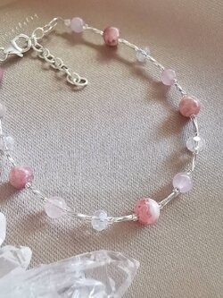 สร้อยข้อมือเงินหินโรสควอตซ์+โรโดโครไซต์