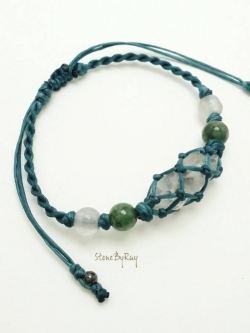 สร้อยข้อมือเชือกถักเฮอร์คิเมอร์ไดม่อนกับหยก