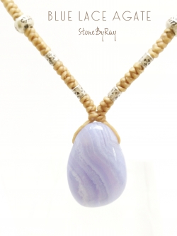 สร้อยคอเชือกถักจี้หินบลูเลสอาเกต