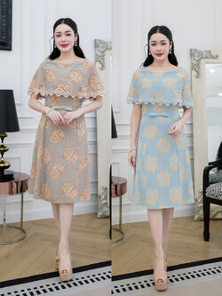 kudapy เดรสลูกไม้ผ้านิ่่มใส่สบาย แต่งเอวโบว์กระโปรงทรงเอสวย มีซับในทั้งชุด