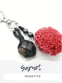 พวงกุญแจเชือกถักหินโกเมนและเฮมาไทต์ Garnet+Hematite
