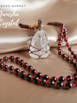 สร้อยคอปะคำ108จี้หินคริสตัลควอตซ์แกะสลักองค์พระพิฆเนศ