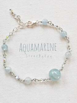 สร้อยข้อมือเงินหินอความารีน