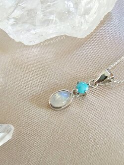 สร้อยคอเงินจี้หินมูนสโตนดีไซน์กับหินเทอร์ควอยส์ Moonstone+Turquoise