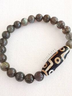 สร้อยข้อมือหินลาบราโดไลท์+หินทิเบตลาย9ตา