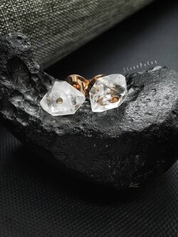 ต่างหูเงินชุบพิ้งโกลด์หินเฮอร์คิเมอร์ไดม่อน Herkimer Diamond
