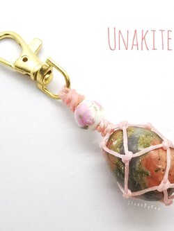 พวงกุญแจเชือกถักหินยูนาไคต์ Unakite