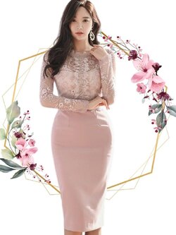 kudapy เดรสสั้นออกงานสีชมพู ลูกไม้ทรงเข้ารูป