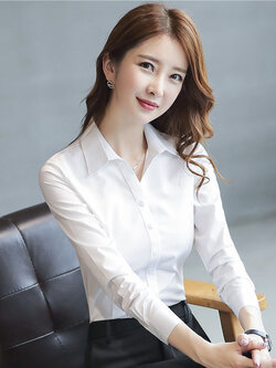 kudapy เสื้อเชิ้ตทำงานสีขาวคอปก แขนยาว