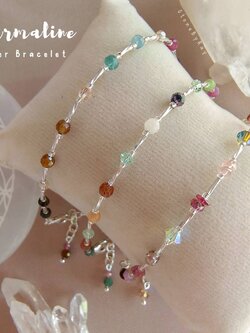 สร้อยข้อมือเงินหินทัวมาลีนเจียรเหลี่ยม Tourmaline