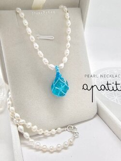 สร้อยคอไข่มุกจี้หินอพาไทต์ Pearl+Apatite