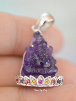 จี้เงินหินอเมทิสต์แกะสลักองค์พระพิฆเนศวร