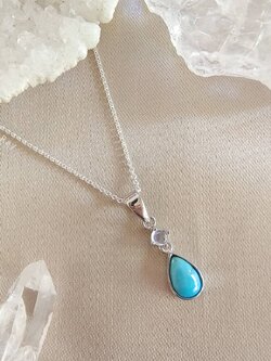 สร้อยคอเงินจี้หินเทอร์ควอยส์ดีไซน์กับหินมูนสโตน Turquoise+Moonstone