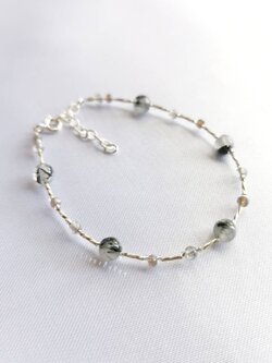 สร้อยข้อมือเงินหินลาบราโดไลท์+หินไหมดำ Labradorite+Black Tourmaline Quartz