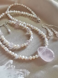 Setสร้อยคอหินโรสควอตซ์กับไข่มุก Rose Quartz&Pearl