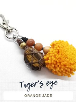 พวงกุญแจหินตาเสือกับหยกสีส้ม Tiger eye+Jade