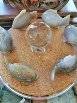 หินอาเกตแกะสลักรูปปลา&ลูกกลมคริสตัลควอตซ์