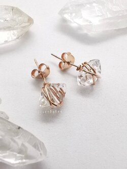 ต่างหูเงินชุบพิ้งโกลด์หินเฮอร์คิเมอร์ไดม่อน Golden Enhydro Herkimer Diamond