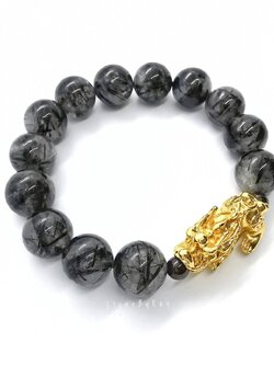 สร้อยข้อมือหินไหมดำ+ปี่เซียะ