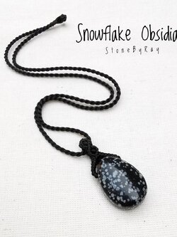 สร้อยคอเชือกจี้หินสโนว์เฟร็กออปซิเดียน