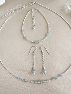 Setสร้อยคอเงินหินอความารีนเจียรเหลี่ยม Aquamarine
