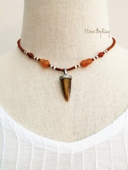 สร้อยคอเชือกถักจี้หินตาเสือ Tiger eye