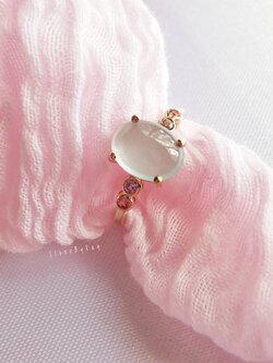 แหวนเงินชุบพิ้งโกลด์พลอยอความารีน+พิ้งแซฟไฟร์ Aquamarine+Pink Sapphire