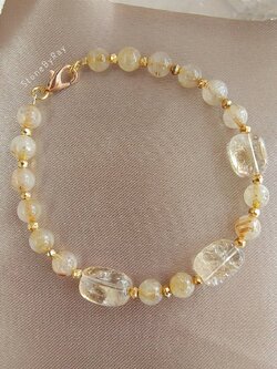 สร้อยข้อมือหินซิทริน,หินไหมทอง,ไพไรต์ Citrine+Rutilated Quartz