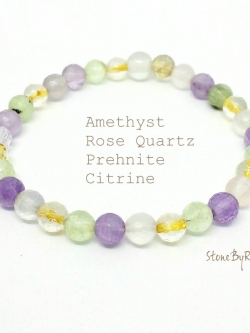 สร้อยข้อมือหินซิทรินร้อยผสมอเมทิสต์,โรสควอตซ์,พรีไนท์