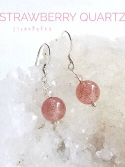 ต่างหูเงินหินสตอเบอร์รี่ควอตซ์