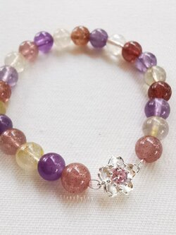 สร้อยข้อมือหินสตอเบอรี่ควอตซ์+อเมทิสต์+ไหมทอง