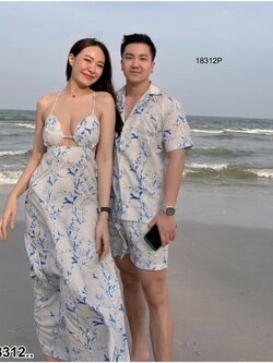 kudapy ชุดคู่รัก คู่ใจ เสื้อเชิ้ตฮาวาย + set 3 ชิ้น คู่ใจ งานเซตชุดคู่ชาย-หญิง เสื้อเชิ้ตฮาวายชายลุคสบายๆชิลๆริมทะเล