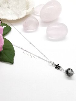 สร้อยคอเงินจี้หินไหมดำ Black Tourmaline Quartz