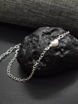 สร้อยข้อมือเงิน+ไข่มุกแท้รูปหัวใจ(ธรรมชาติ) Pearl