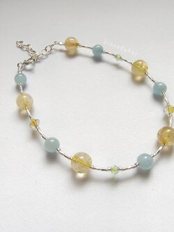 สร้อยข้อมือเงินหินซิทรินกับอความารีน Citrine+Aquamarine
