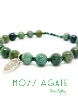สร้อยข้อมือเชือกถักกับหินมอสอาเกต (Moss Agate)