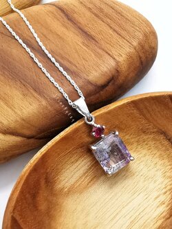 สร้อยคอเงินจี้หินซุปเปอร์เซเว่นกับทับทิม Super seven